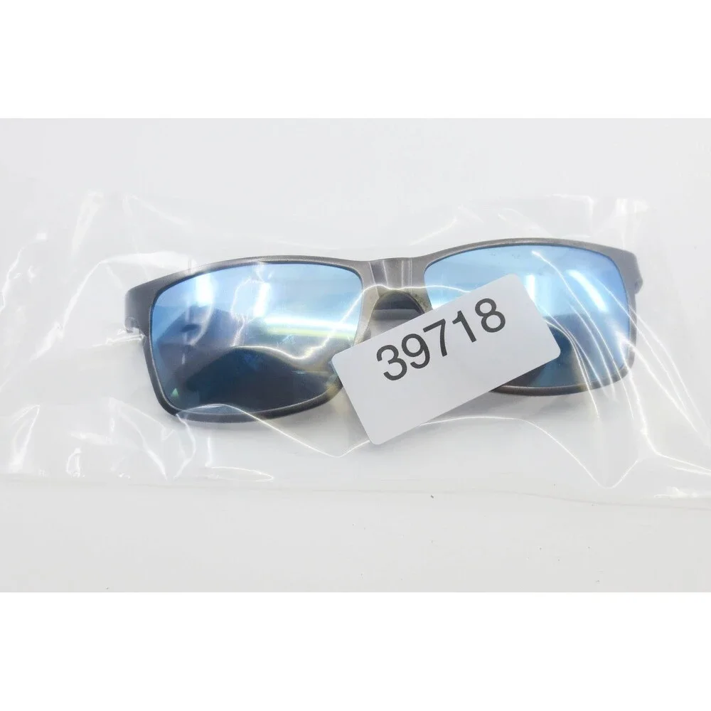 Matte Black Rectangular Sport Sunglasses with Blue Mirrored Lenses Carbon Fiber